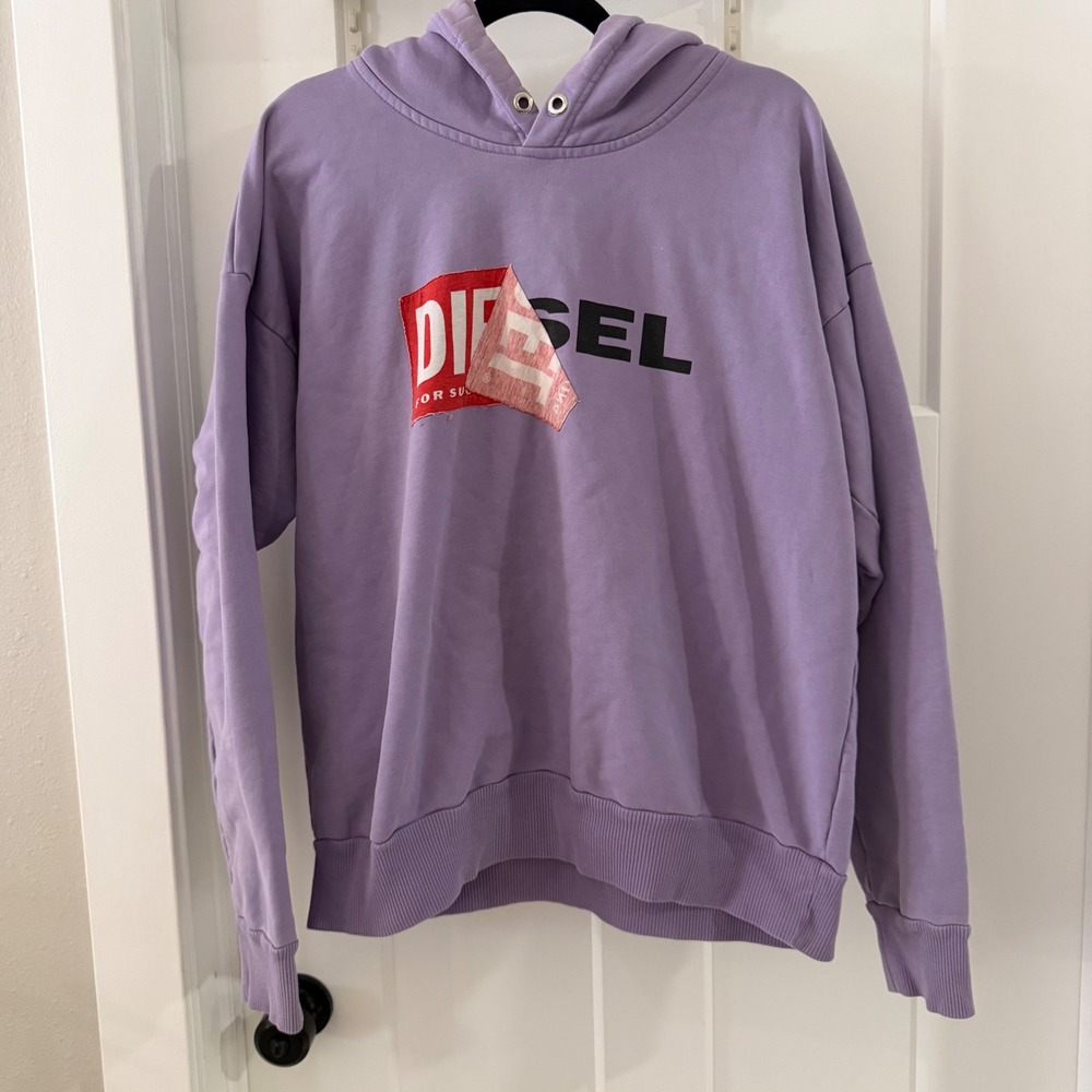 Diesel Lilac Purple‎ Hoodie Sweatshirt Distressed Logo Women's Large